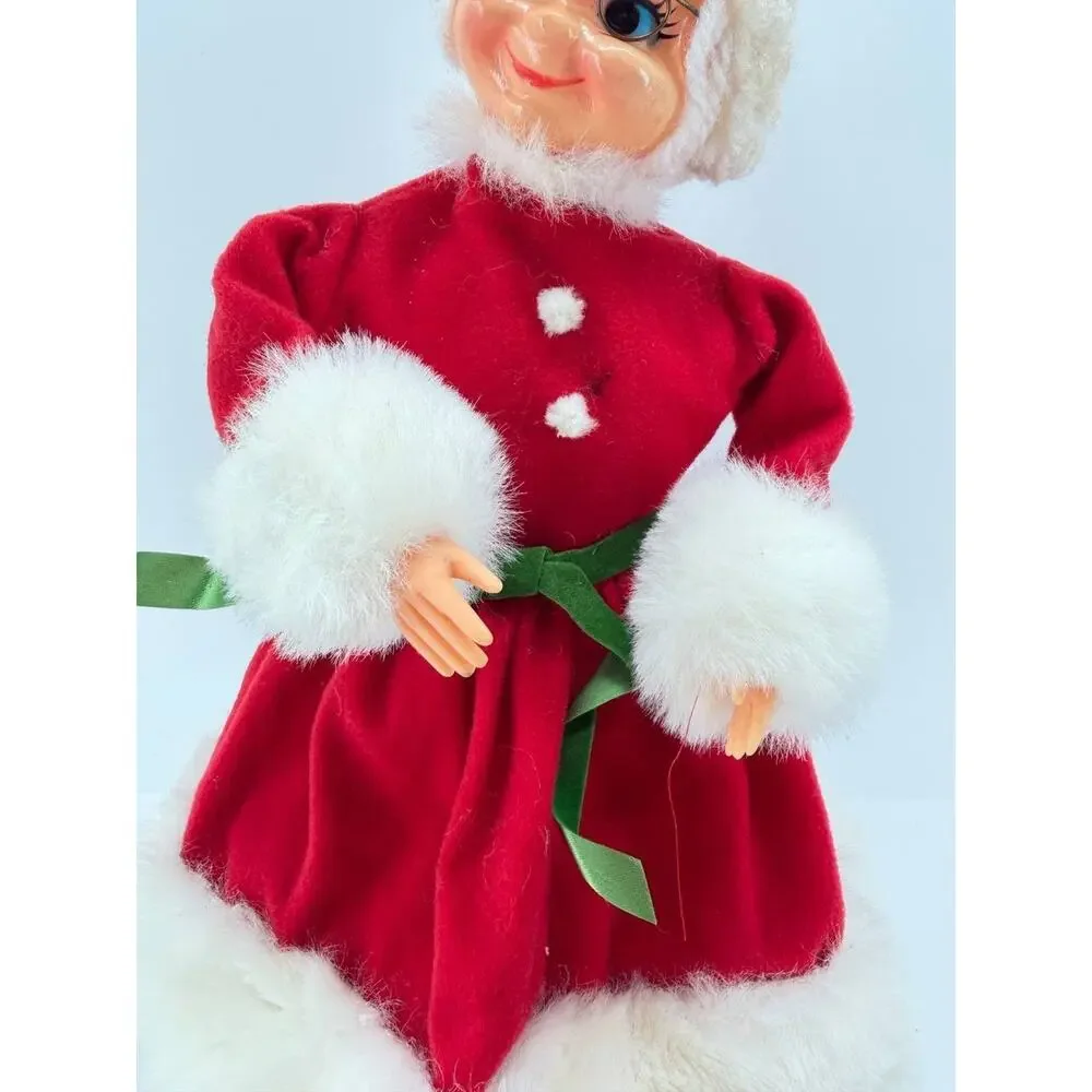 Vintage Handmade Mrs Claus Christmas Doll Red Felt Folk Art Holiday Decor